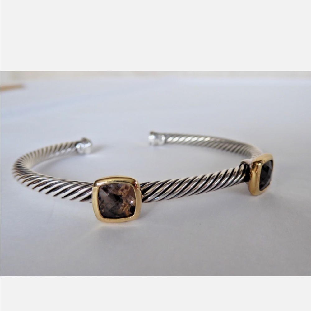 Rare: David Yurman Sterling Cable Cuff Bracelet with Smoky Quartz Gem Accents